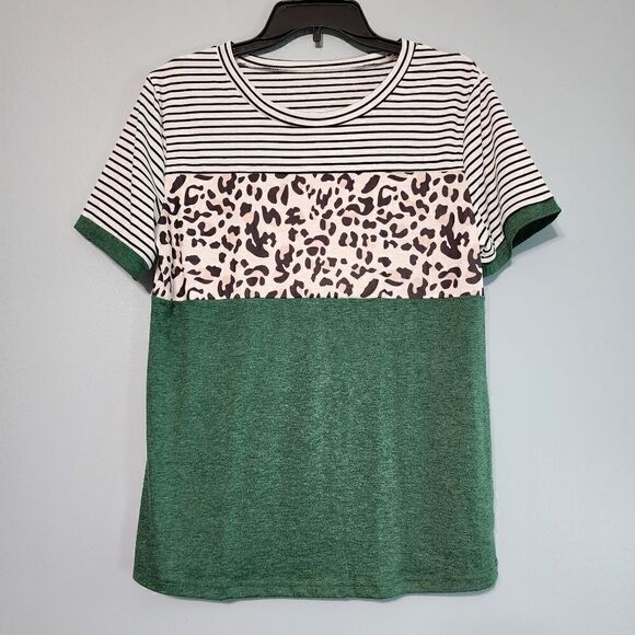 Leopard Print Striped Short Sleeve - Picture 8 of 12